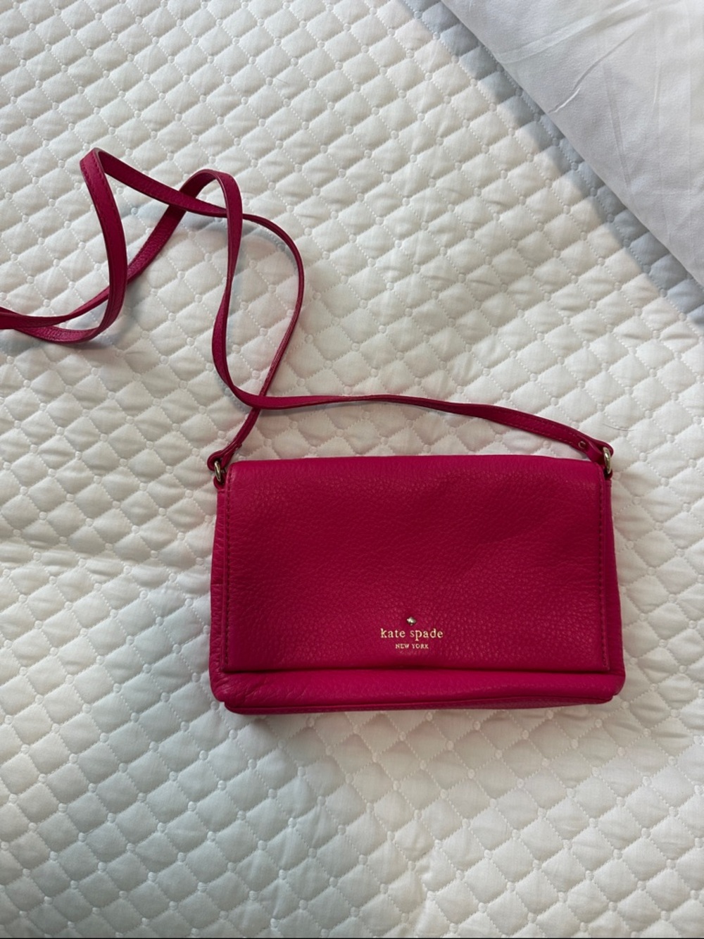 kate spade Hot Pink Leather Crossbody Bag with Gold Logo